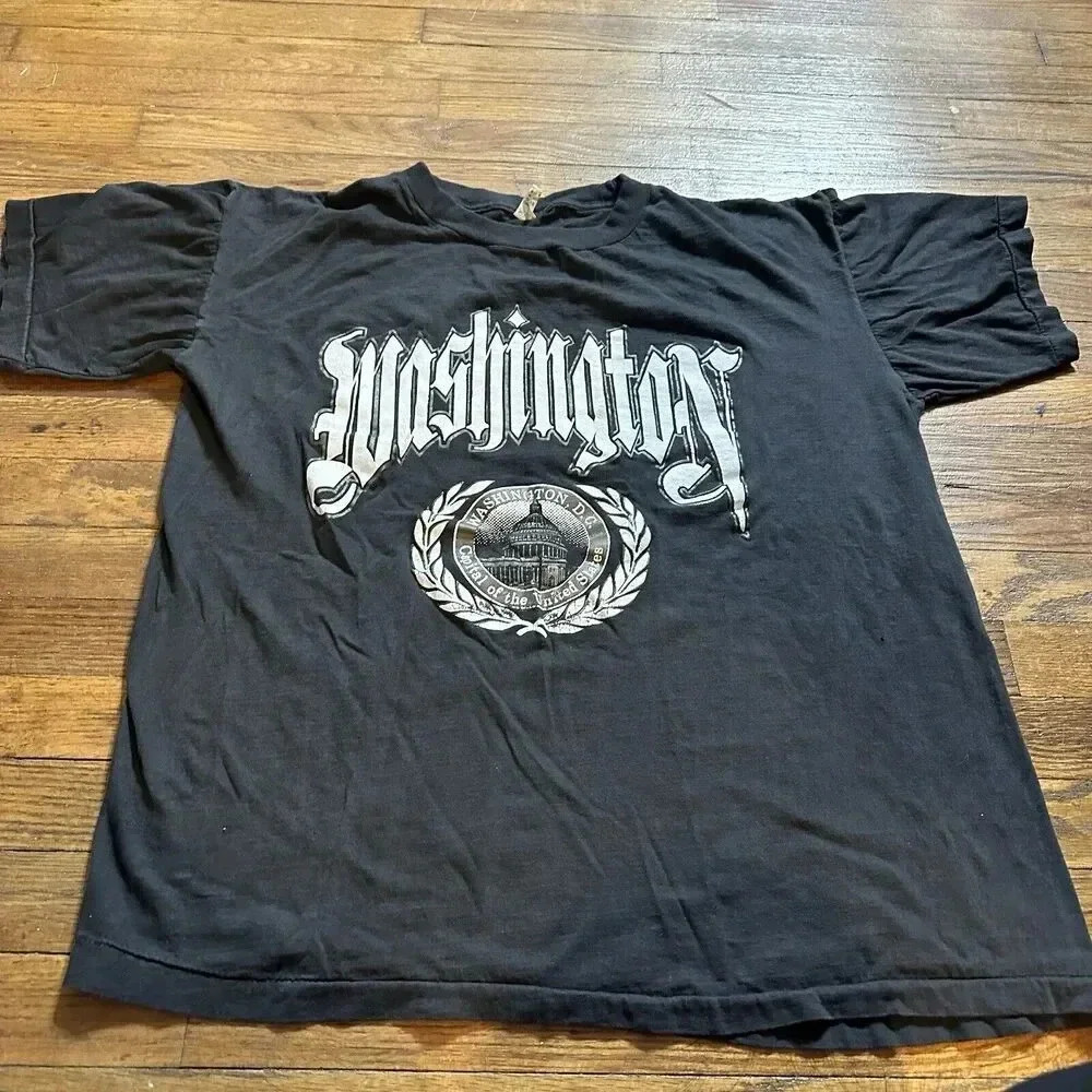 Washington DC XL Extra‎ Large Black T-Shirt Single Stitch Vintage Puffy EUC